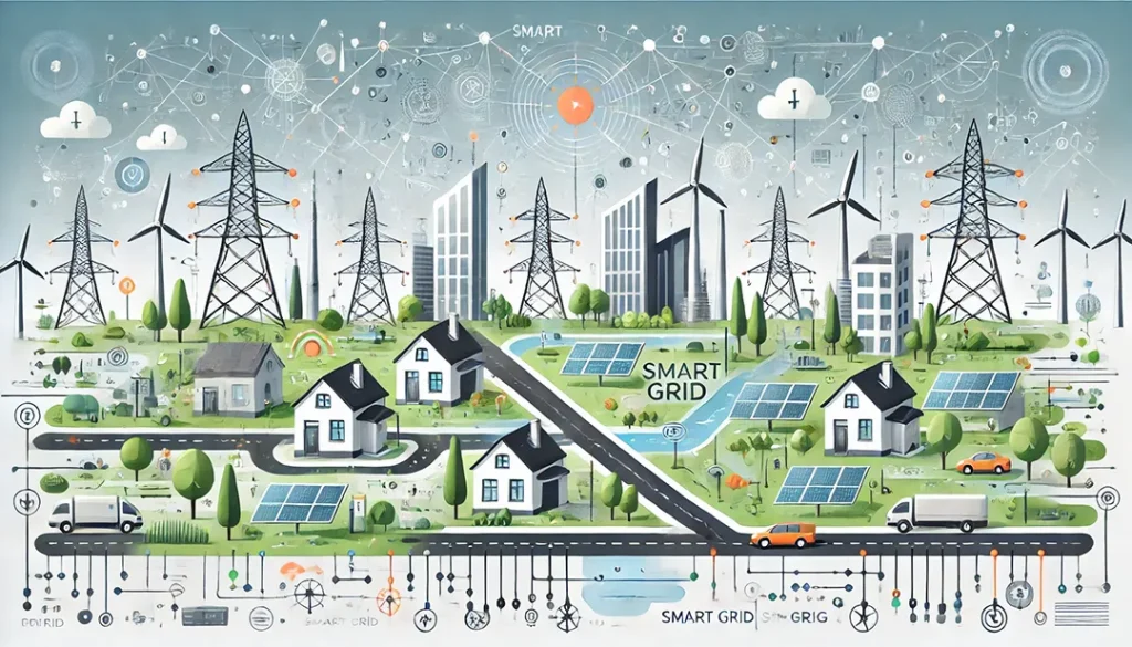 Infografía generada con IA que representa los elementos de una smart grid